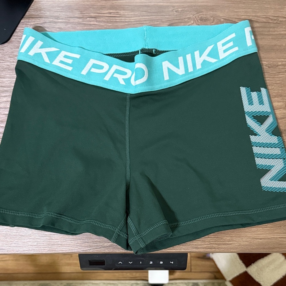 Nike Pro Women's Teal and Dark Green Athletic Shorts